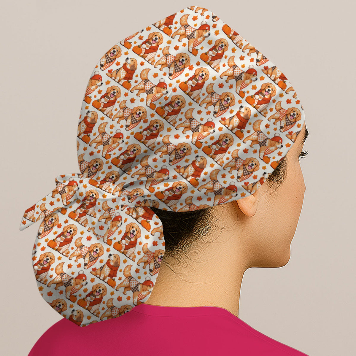 Fall Golden Retriever Pumpkin Scrub Cap