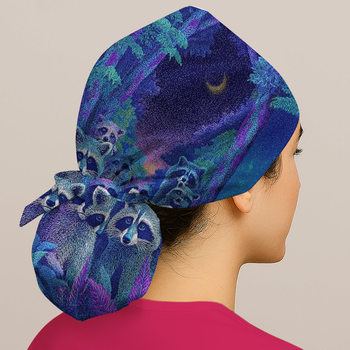 Moonlit Raccoon Scrub Cap