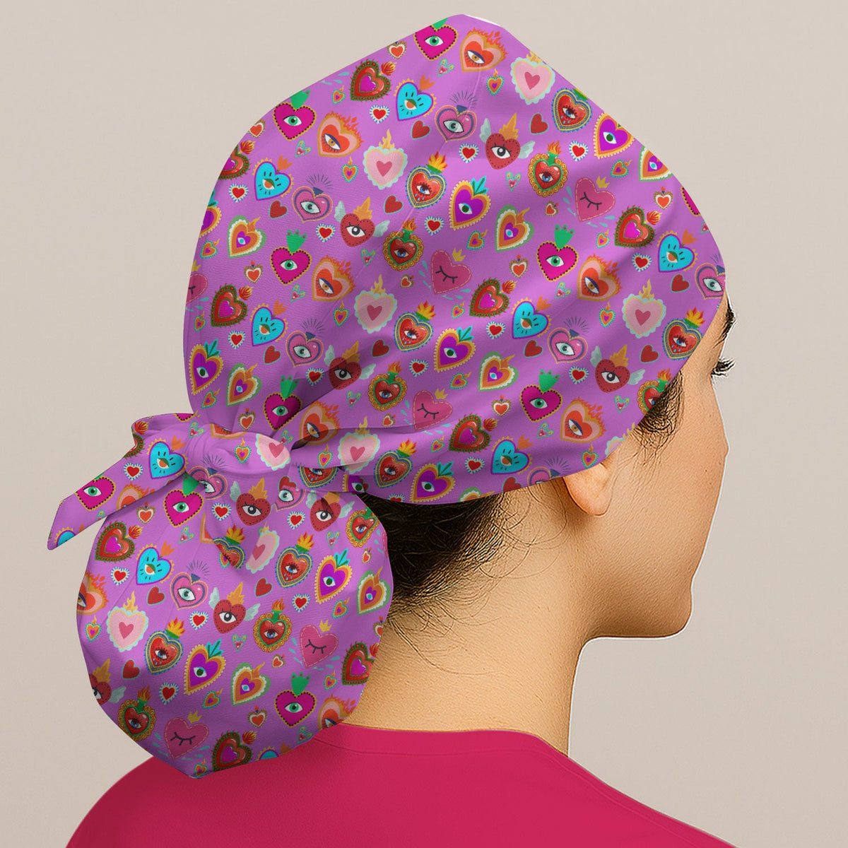 Valentine Colorful Sacred Heart Scrub Cap