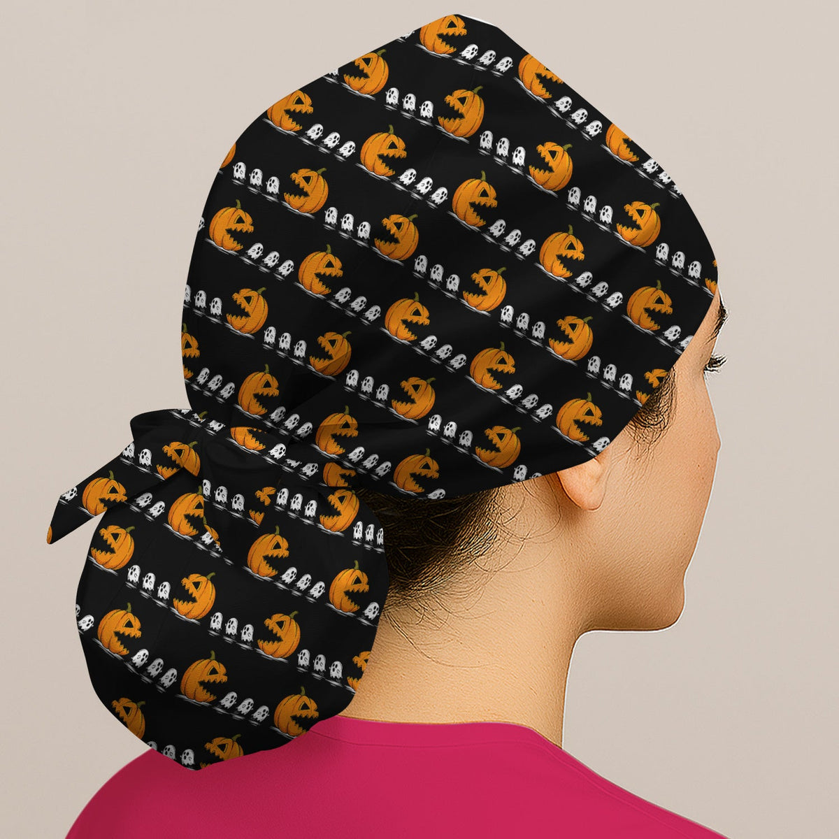 Spooky Pumpkin Ghost Scrub Cap