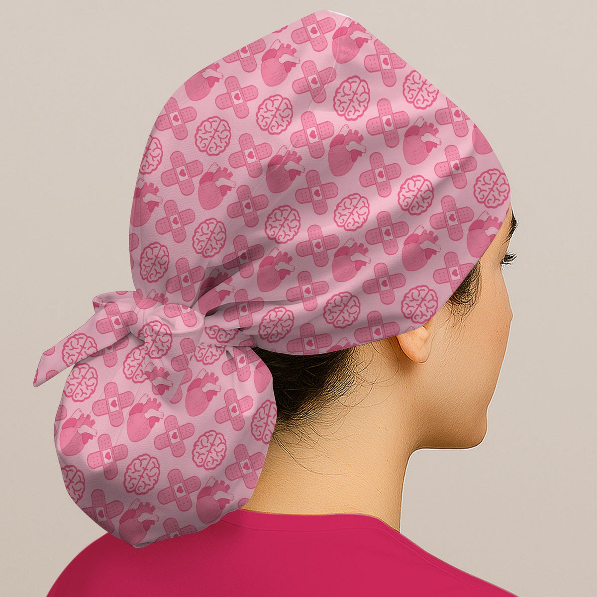 Heart Brain Medical Icon Scrub Cap For Nurse
