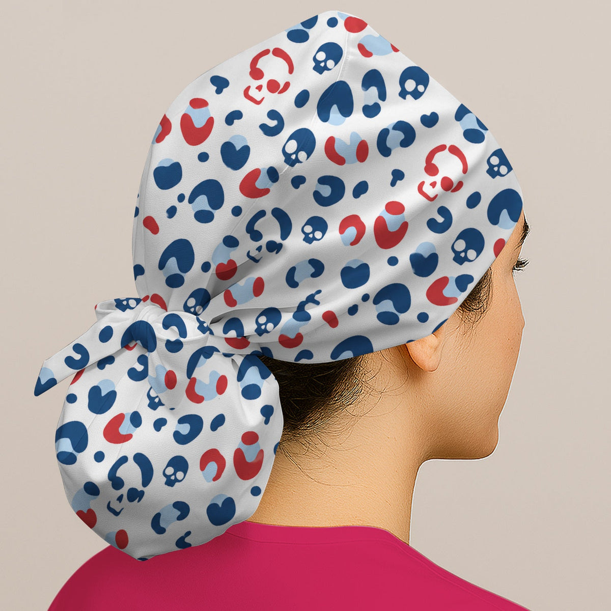 Red Blue Skull Leopard Scrub Cap