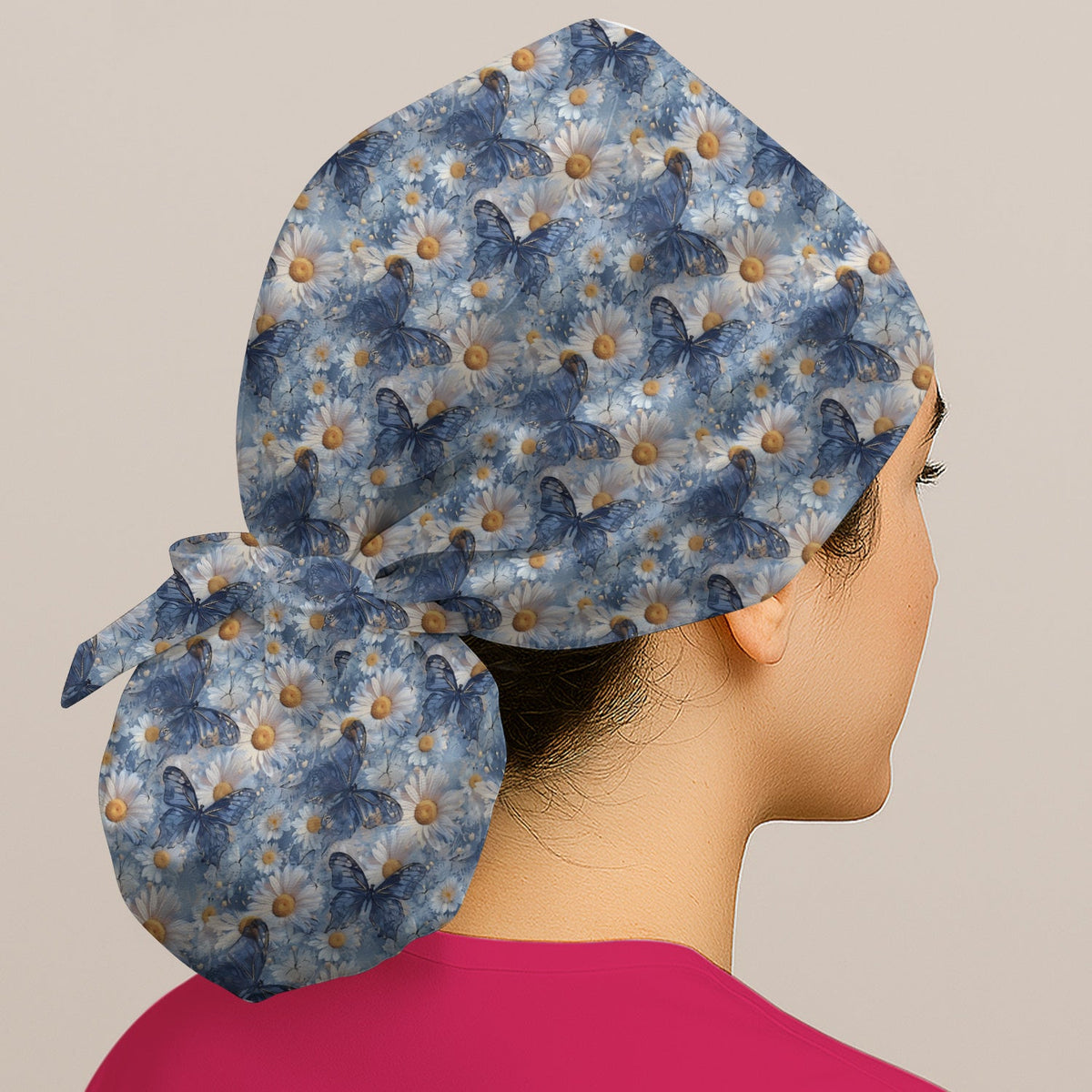 Blue Daisy Butterfly Scrub Cap