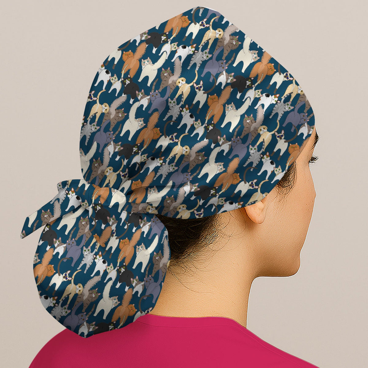 Whimsical Multicolor Cat Cartoon Scrub Cap