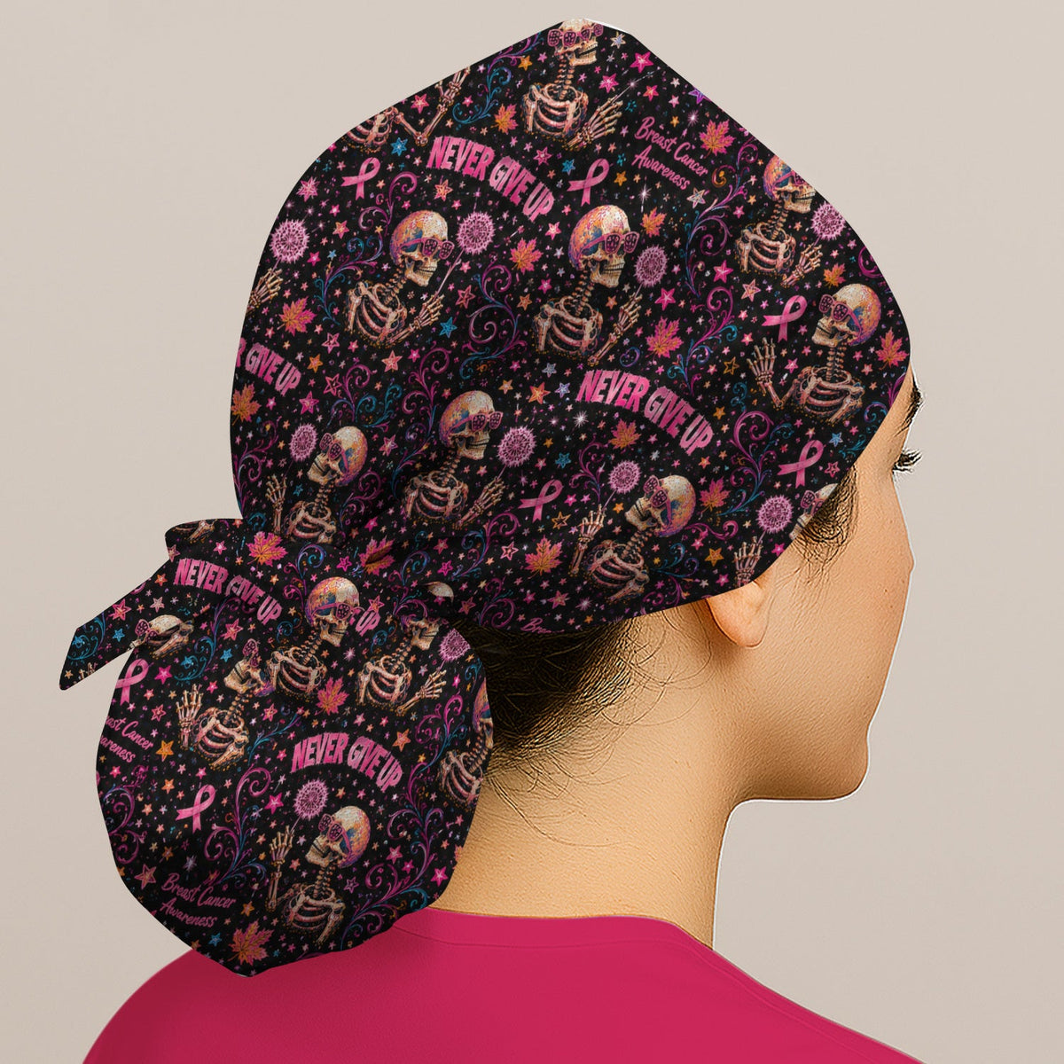 Breast Cancer Awareness Skeletons Scrub Cap