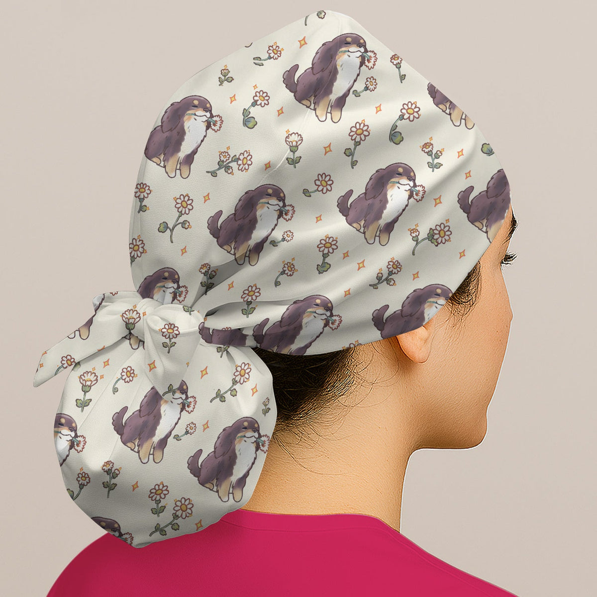 Floral Otter Daisy Scrub Cap