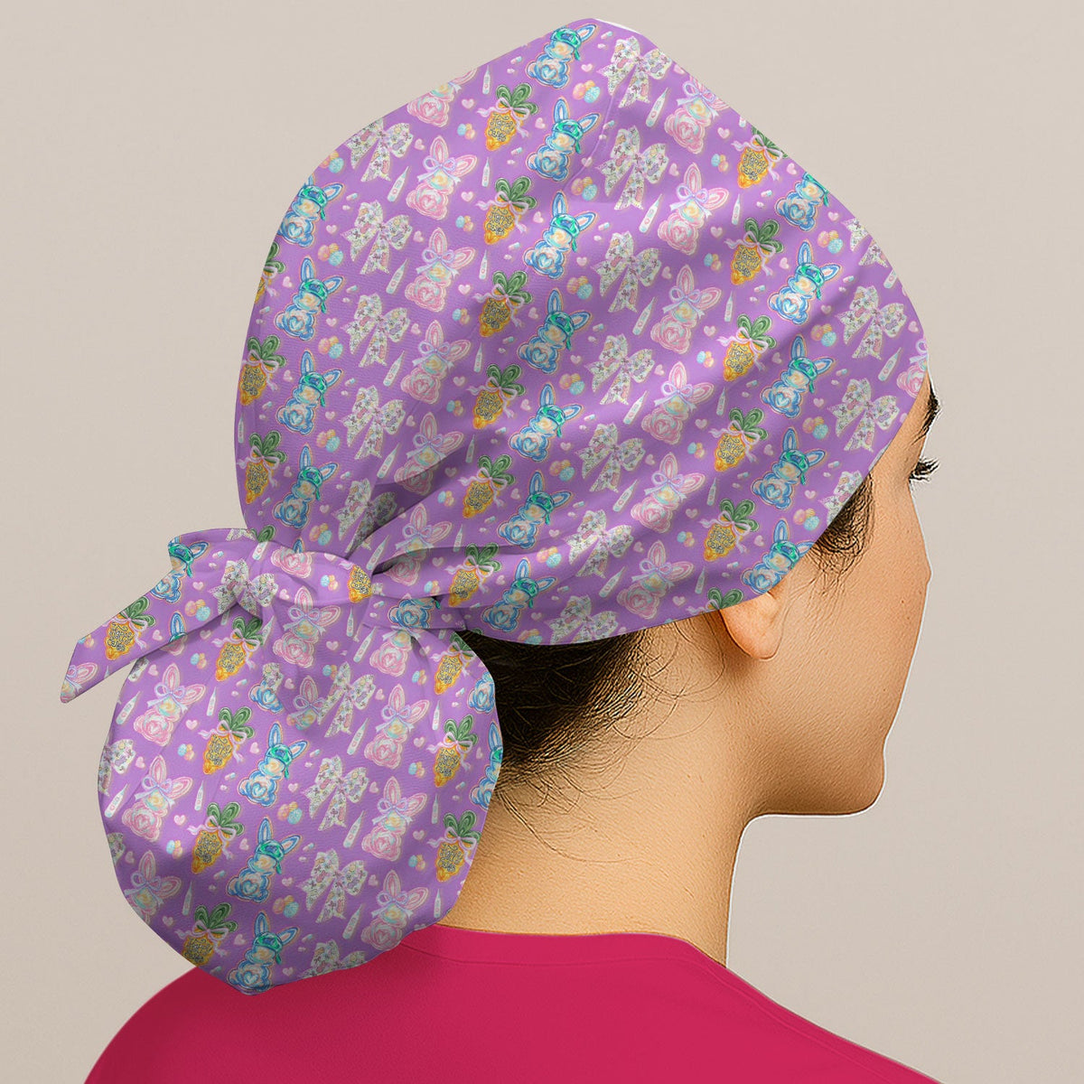 Bunny Carrot Bow Scrub Cap - Easter Gift For Nurse