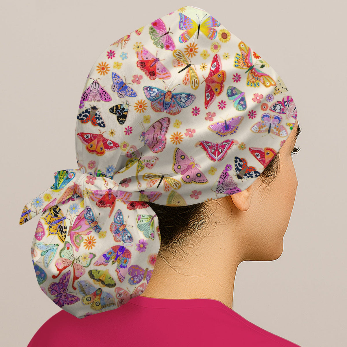 Colorful Butterfly Floral Scrub Cap