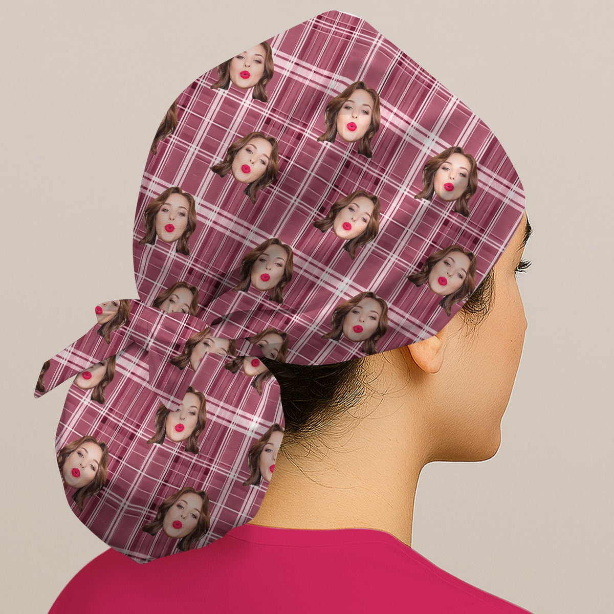 Personalized Photo Plaid Scrub Cap