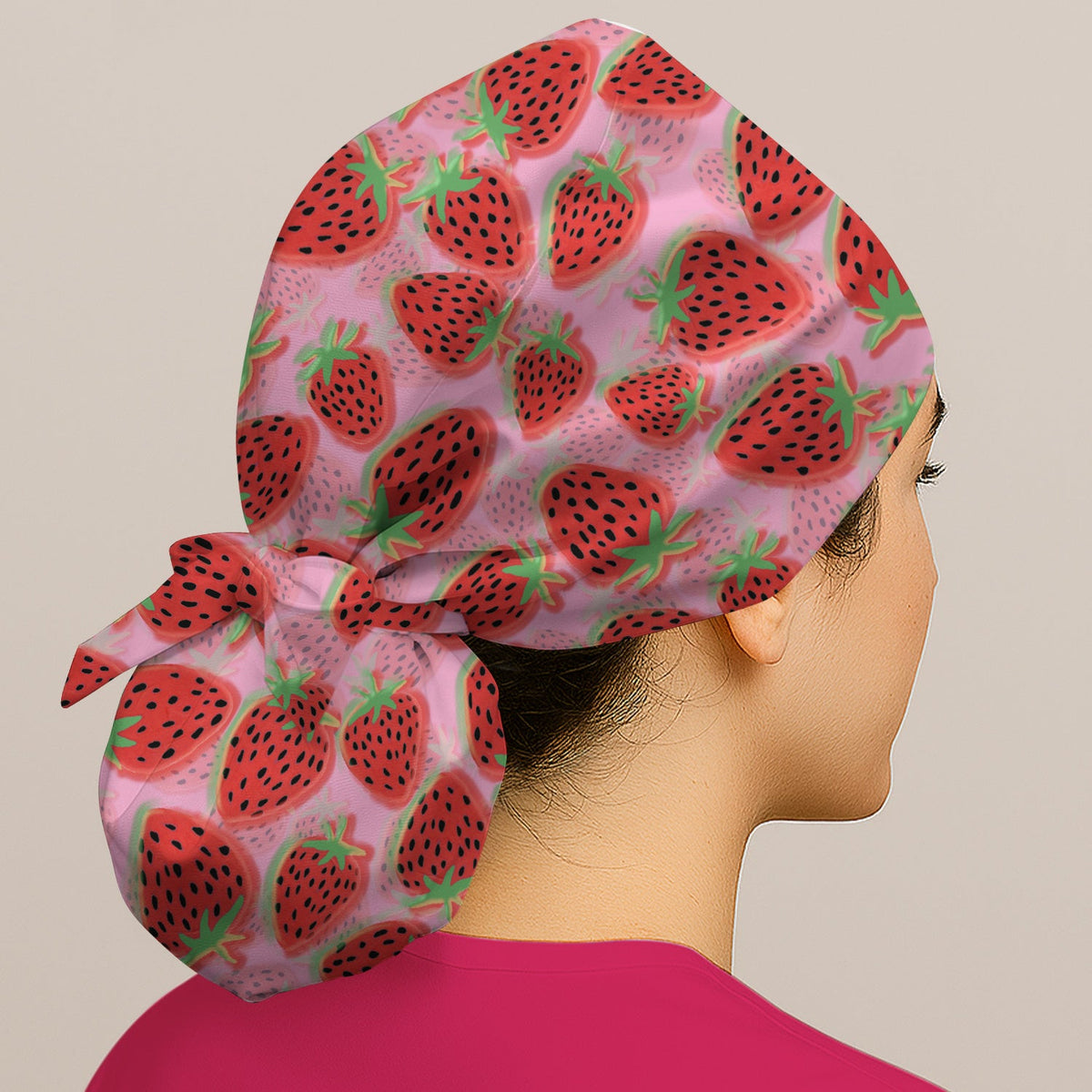 Pink Strawberry Scrub Cap