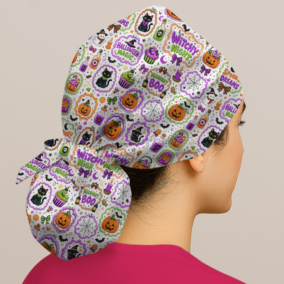Halloween Black Cats Pumpkins Scrub Cap