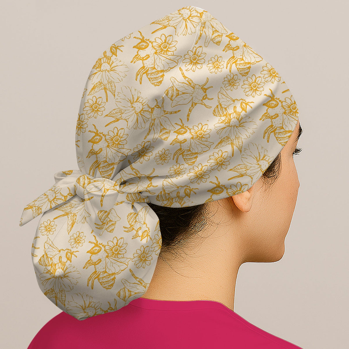 Honey Bee Flower Sketch Scrub Cap