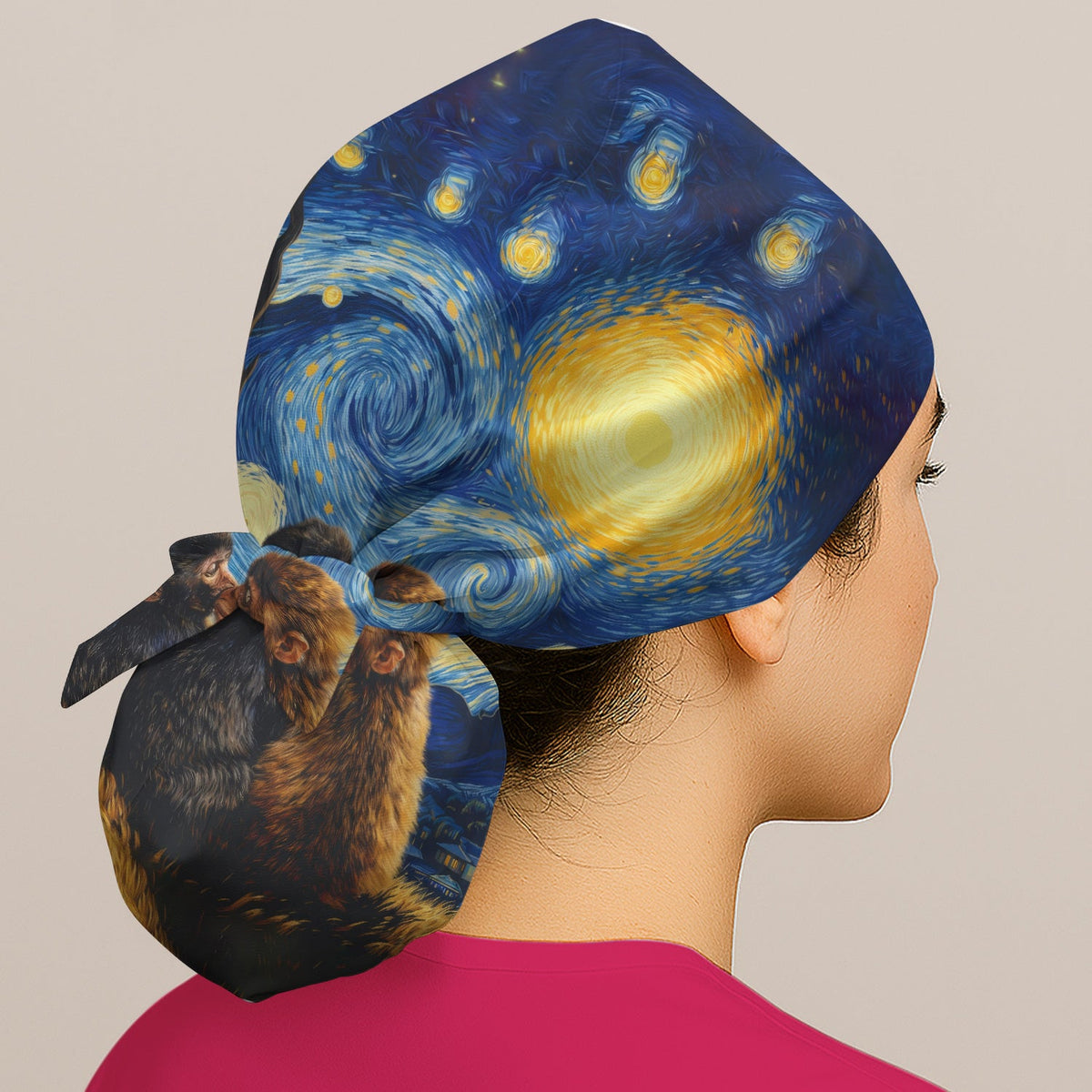 Romantic Monkey Night Sky Scrub Cap