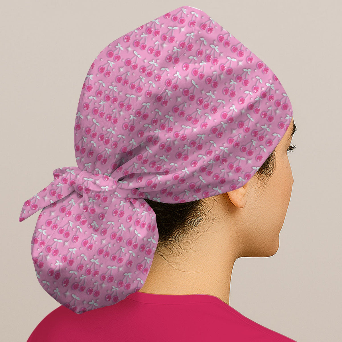 Pink Cherry Sparkle Nurse Scrub Cap