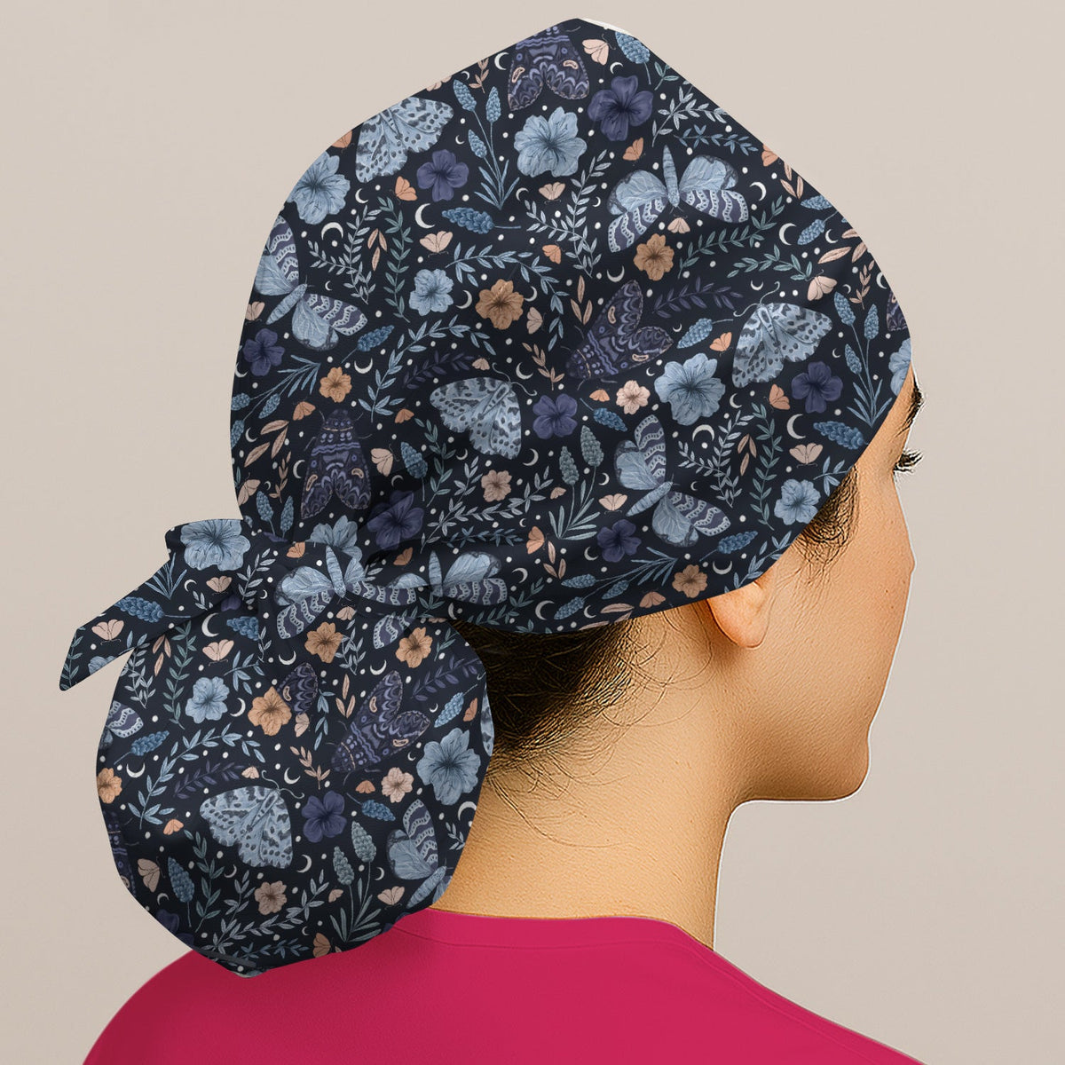 Night Moth Butterfly Floral Nurse Scrub Cap