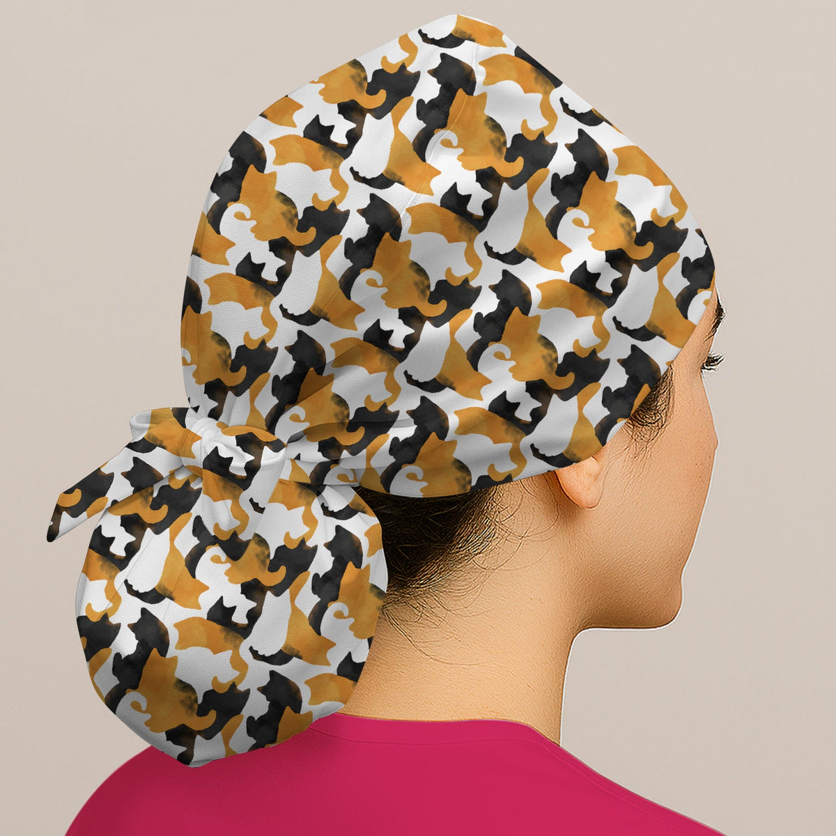 Calico Cat Silhouette Scrub Cap