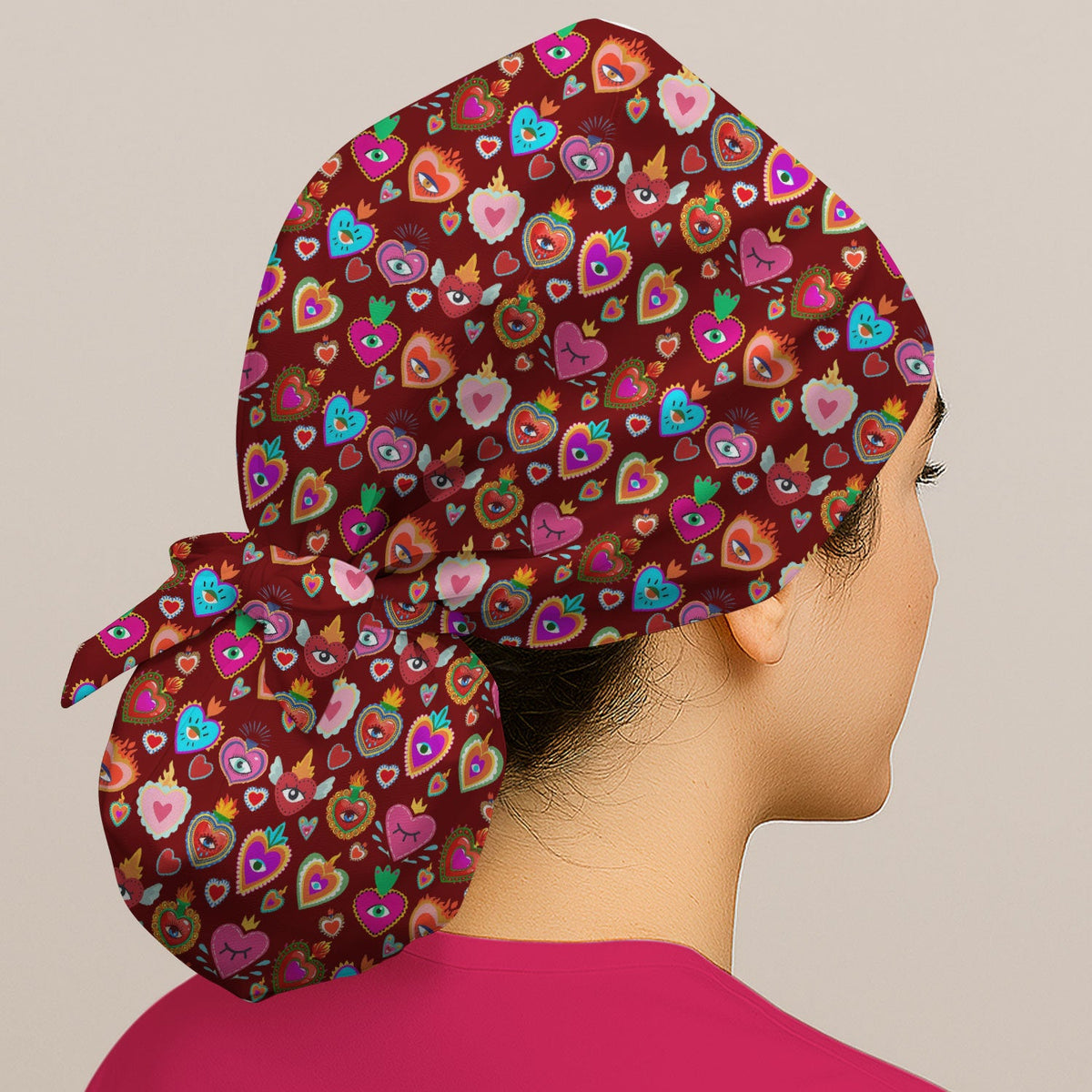 Valentine Colorful Sacred Heart Scrub Cap