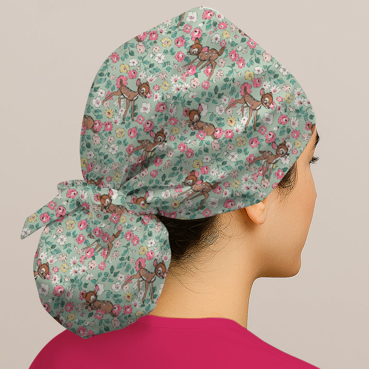 Cute Baby Deer Floral Scrub Cap
