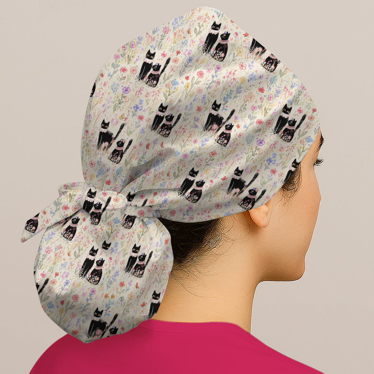 Cute Black Cats Wildflower Garden Scrub Cap