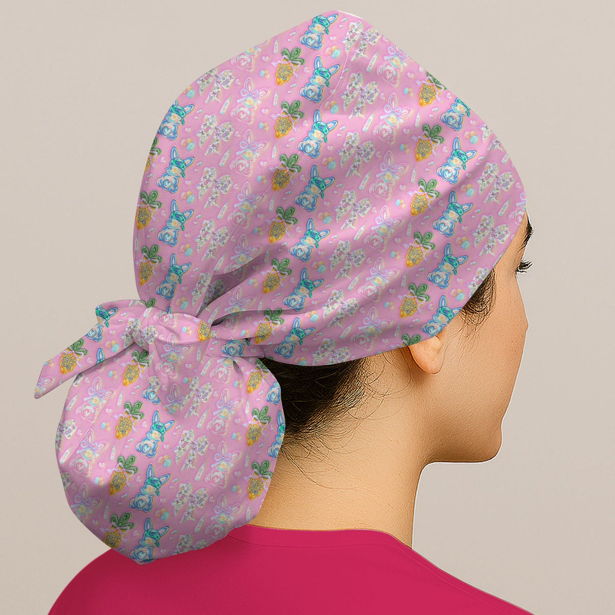 Bunny Carrot Bow Scrub Cap - Easter Gift For Nurse