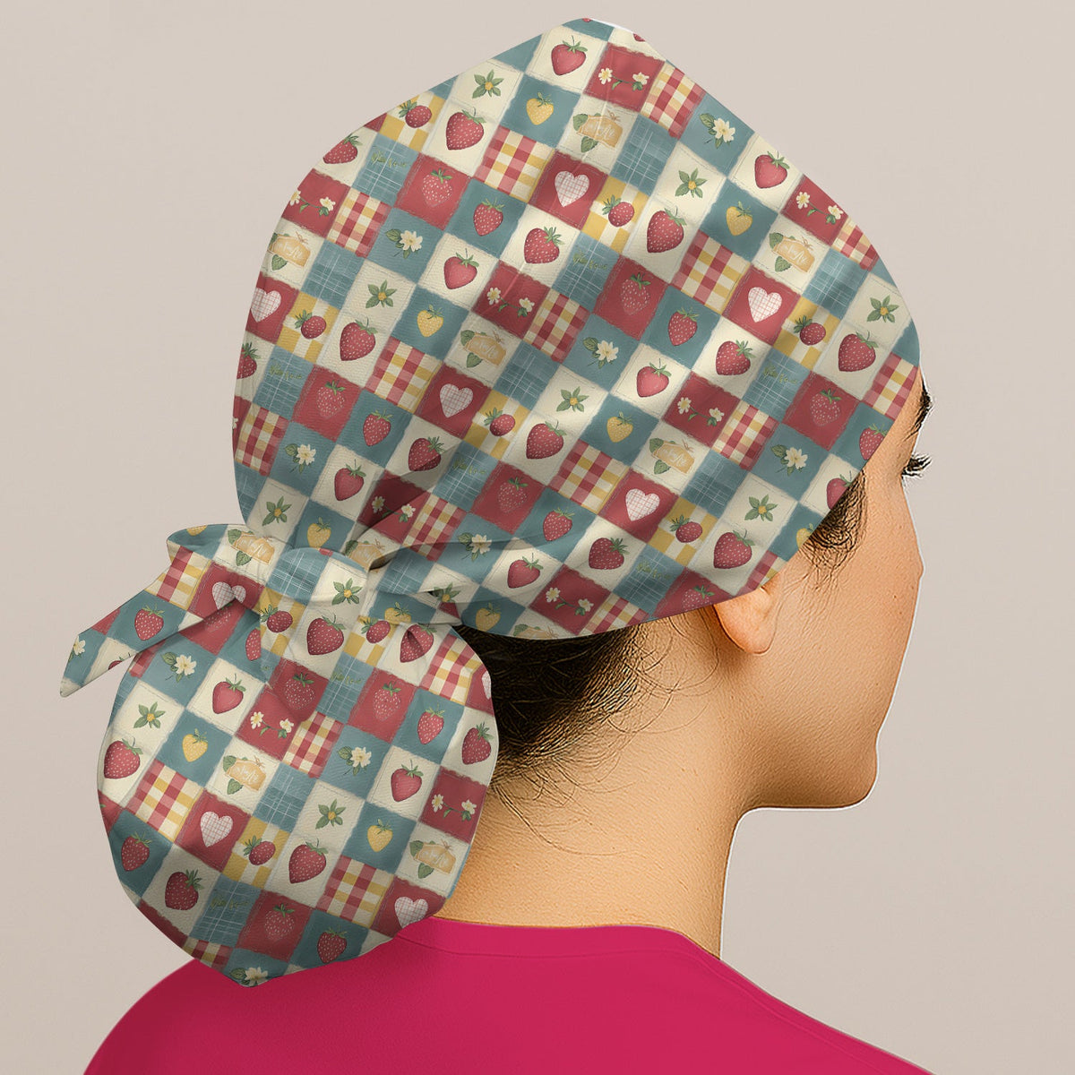 Strawberry Floral Patchwork Scrub Cap