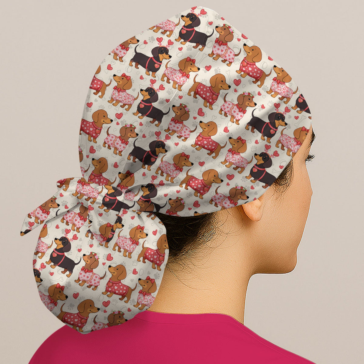 Valentine Dachshund Love Scrub Cap