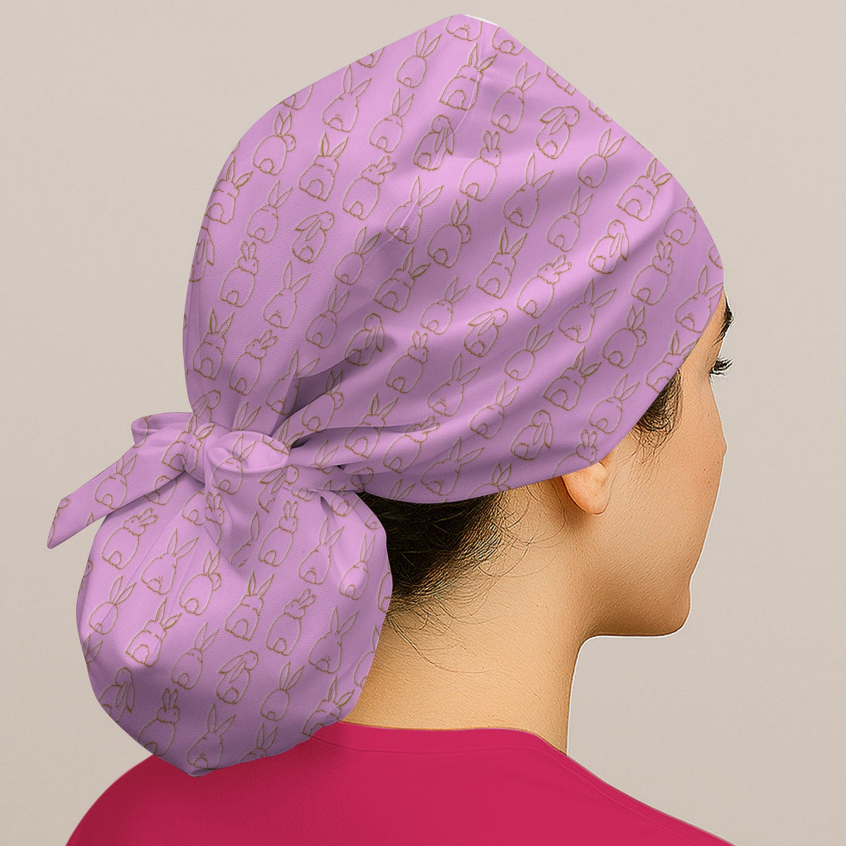 Cartoon Bunny Line Art Scrub Cap