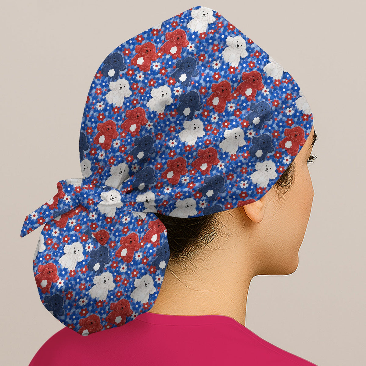 Poodle Floral Garden Scrub Cap