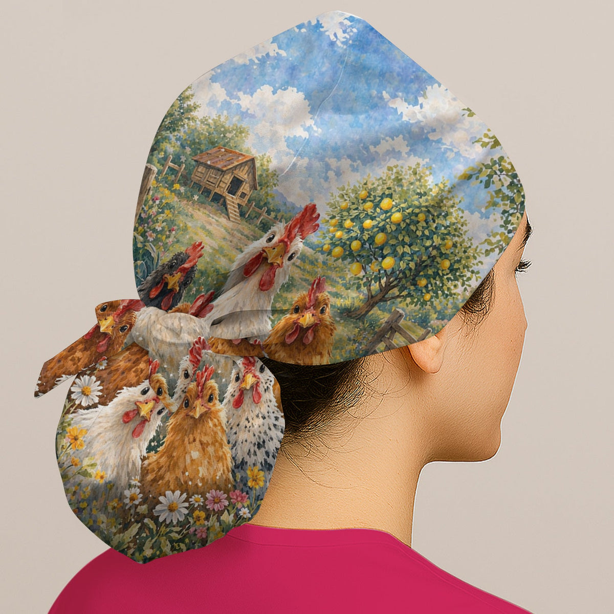 Rustic Chicken Farm Garden Scrub Cap