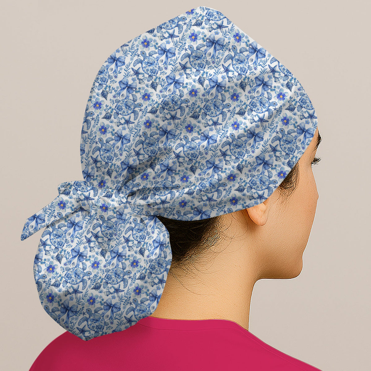 Coastal Turtle Bow Scrub Cap