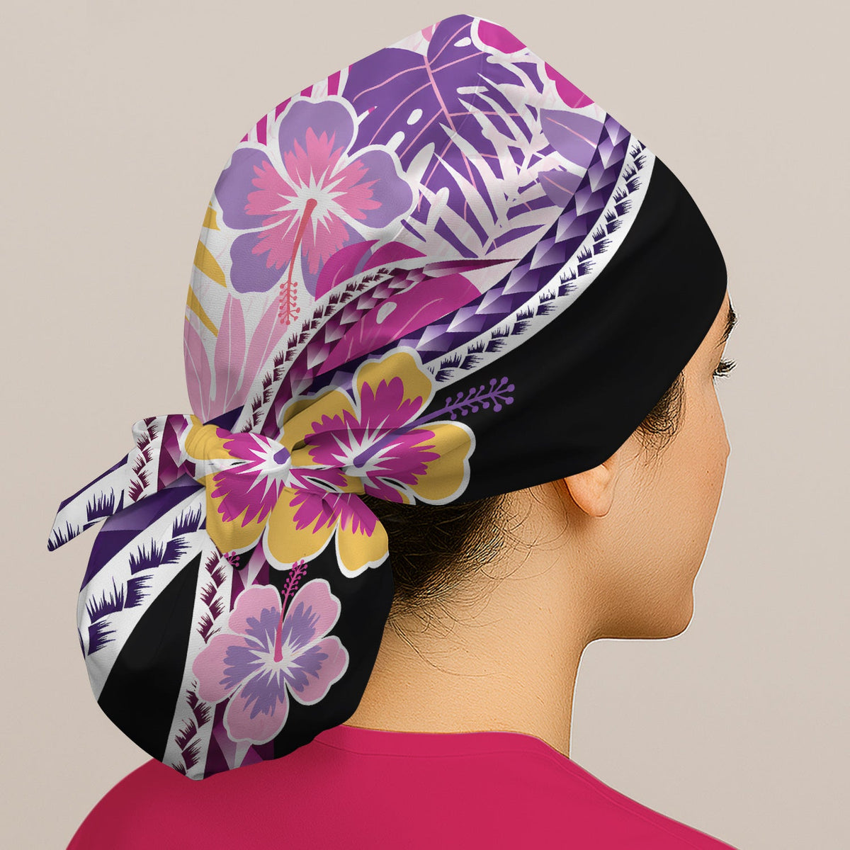 Tropical Hibiscus Leaf Nurse Scrub Cap