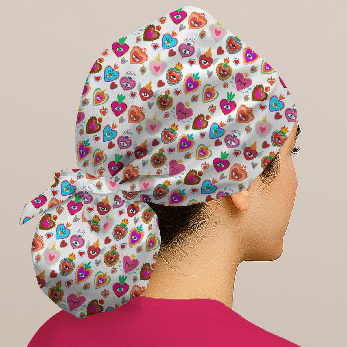 Valentine Colorful Sacred Heart Scrub Cap