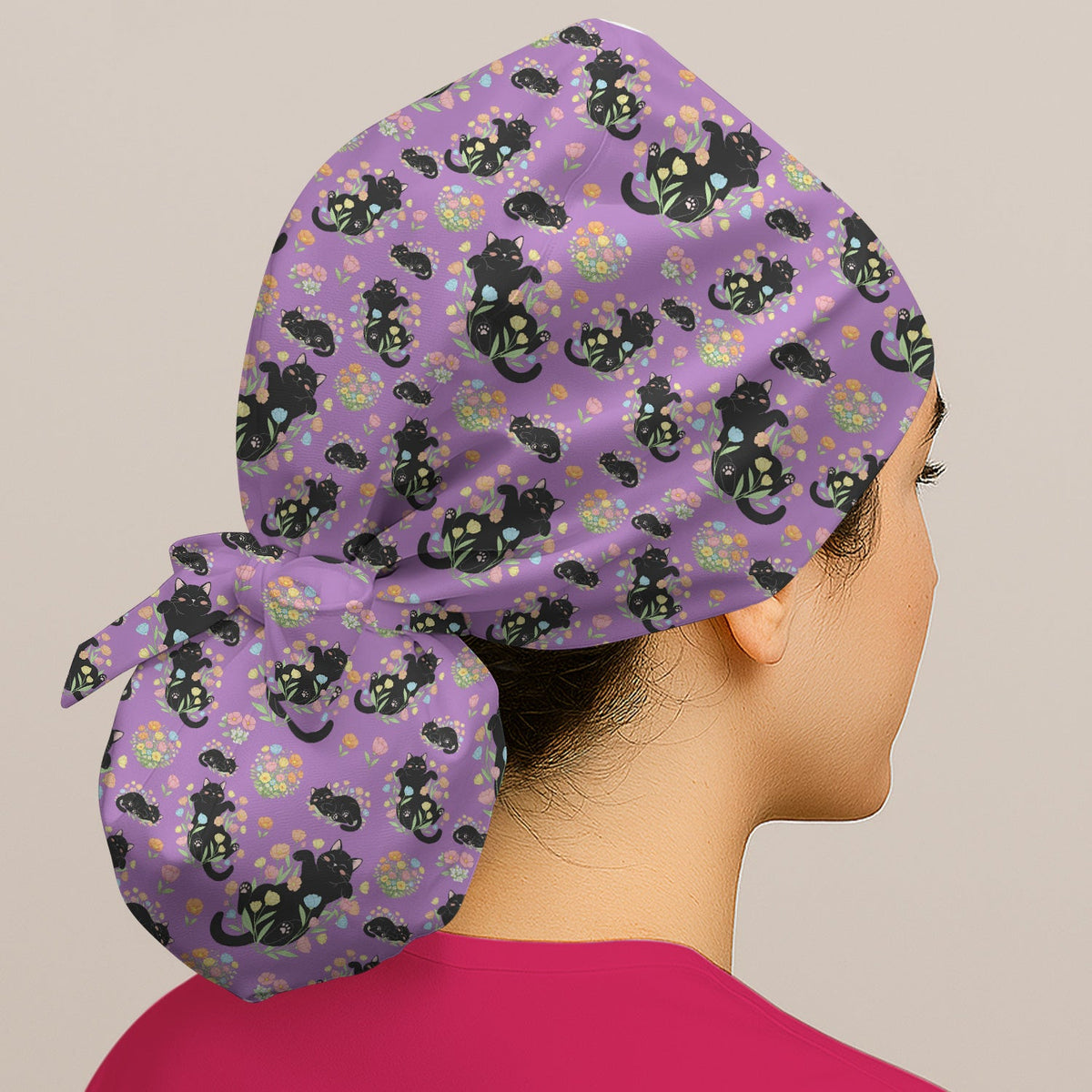 Cats Cute Poses Floral Scrub Cap