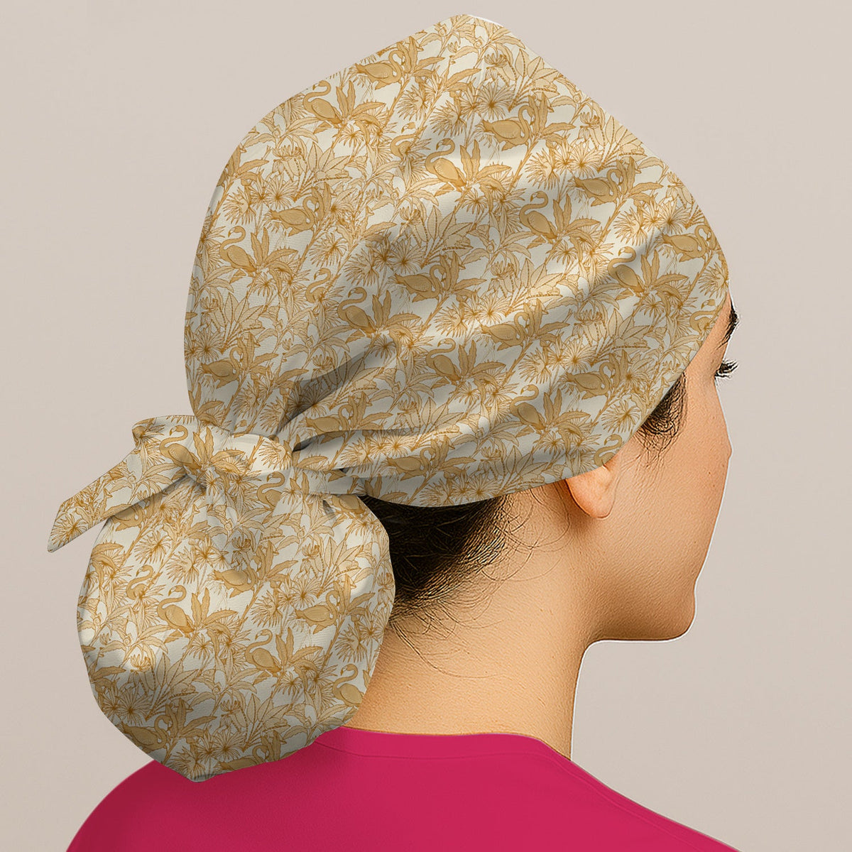 Tropical Flamingo Palm Leaves Scrub Cap