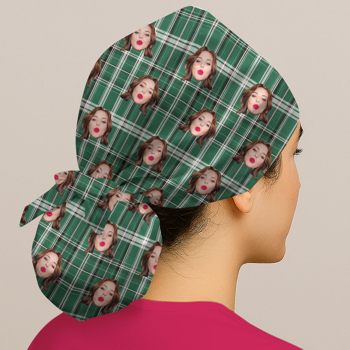 Personalized Photo Plaid Scrub Cap