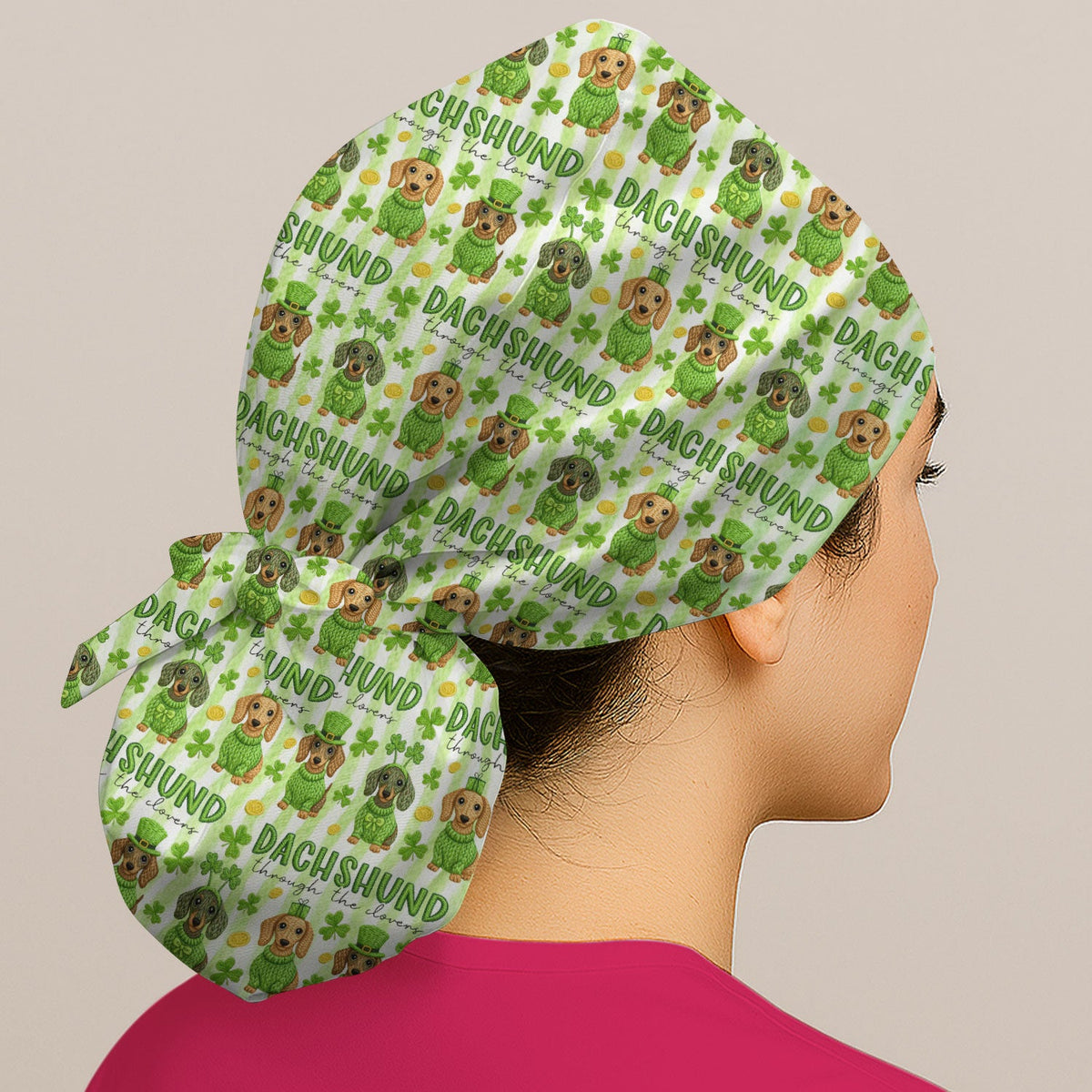 Wiener Dog Shamrock Scrub Cap - St Patricks Day Gift For Nurse