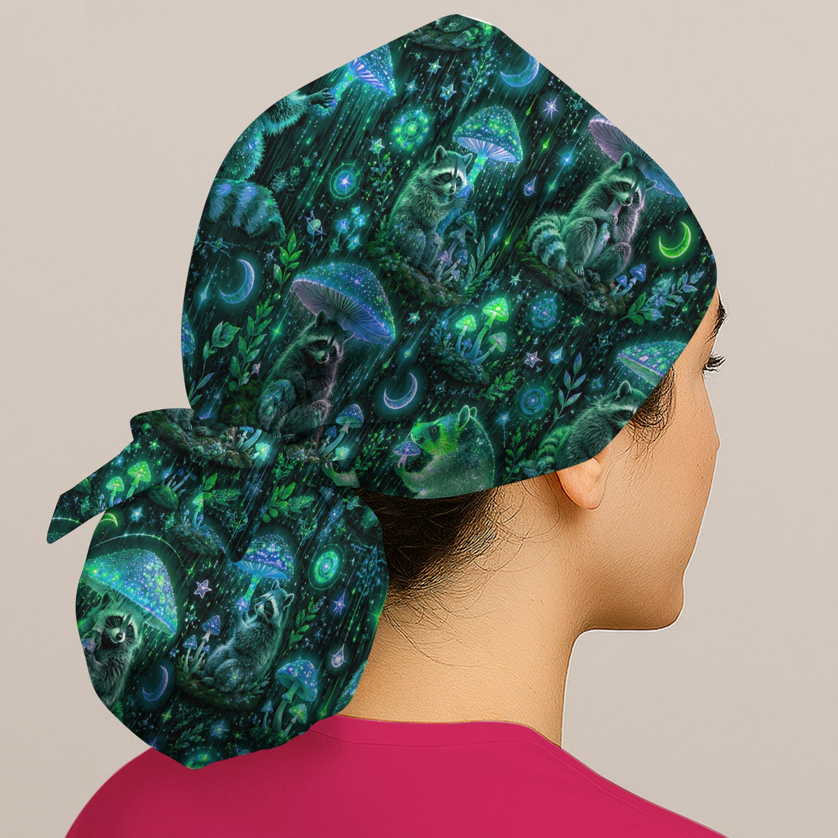 Glowing Raccoon Forest Scrub Cap