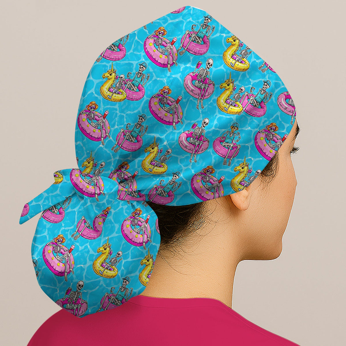 Summerween Skeleton Pool Float Scrub Cap