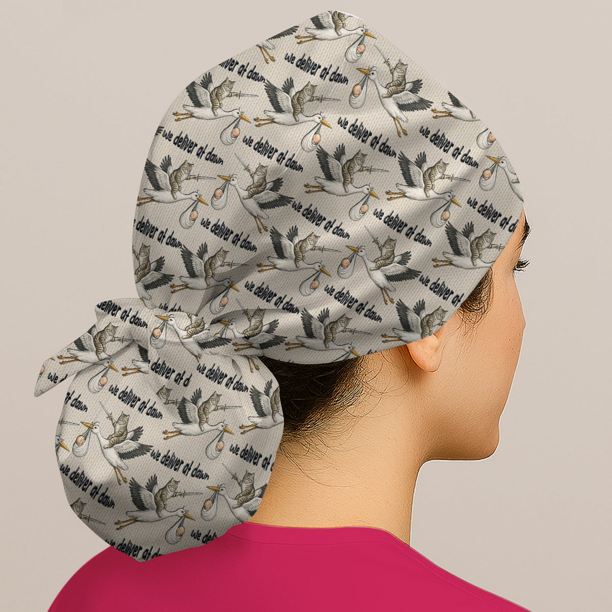 Stork Cat Delivery Scrub Cap