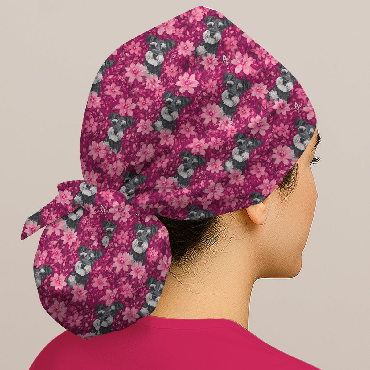 Pink Floral Schnauzer Scrub Cap