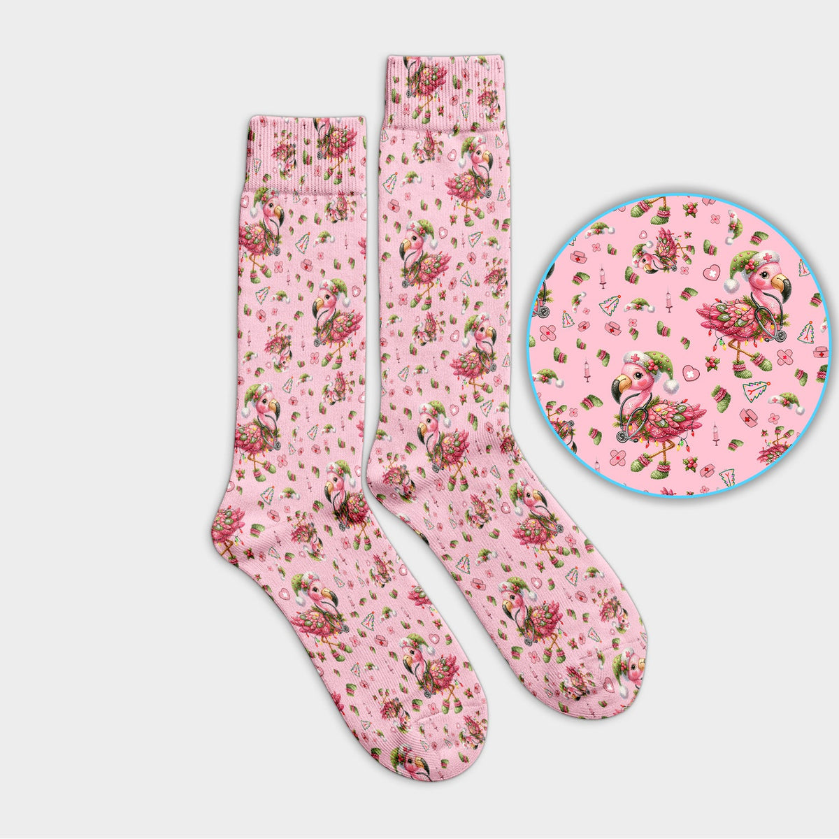 Pink Flamingo Christmas Nurse Socks