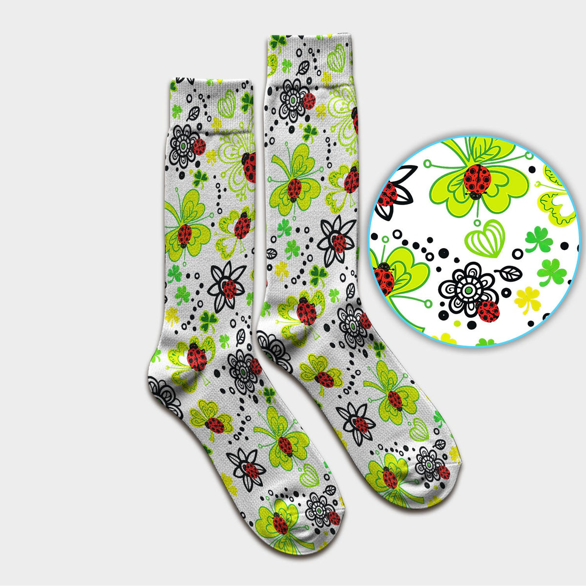 Ladybug Clover Floral Nurse Socks