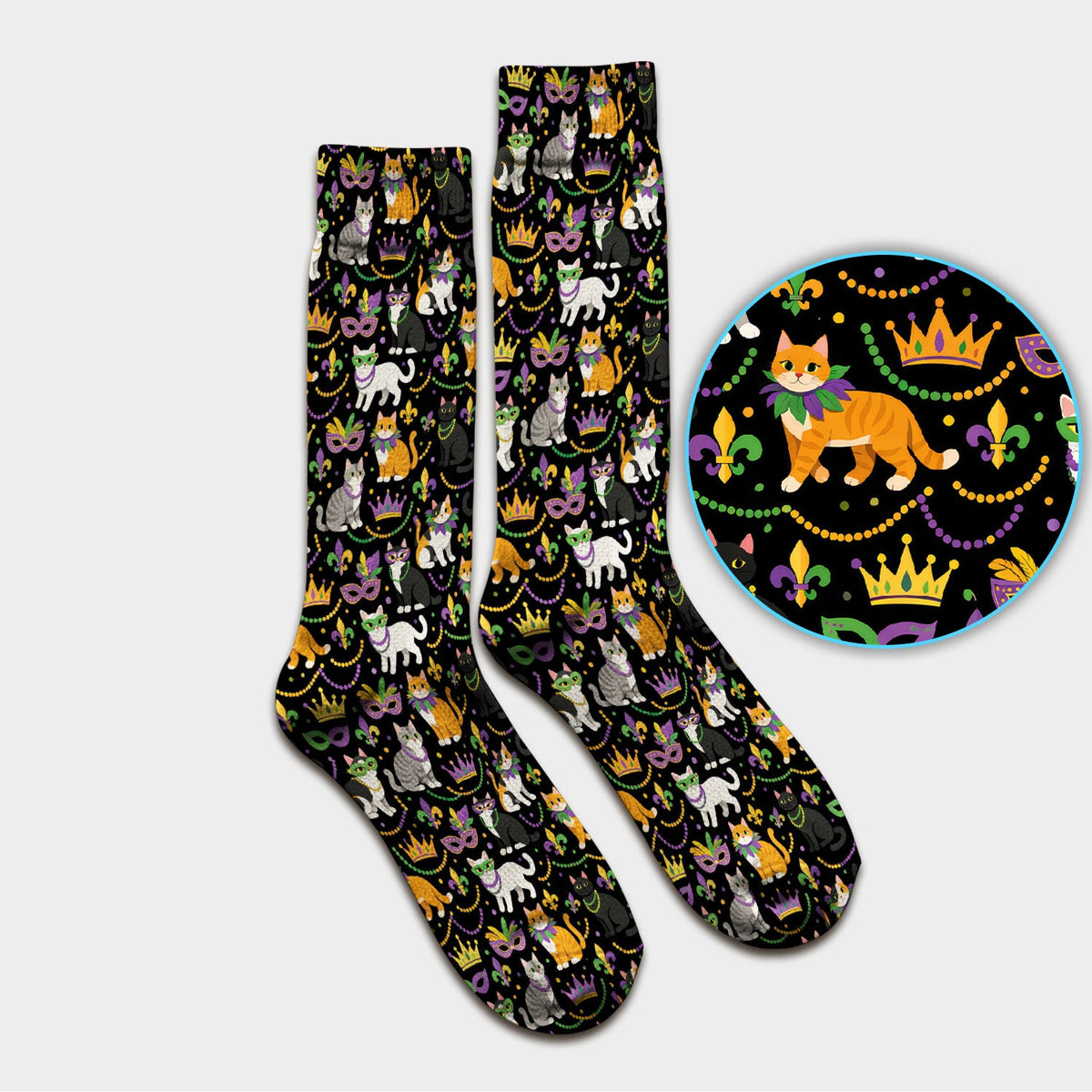 Cat Mardi Gras Nurse Socks