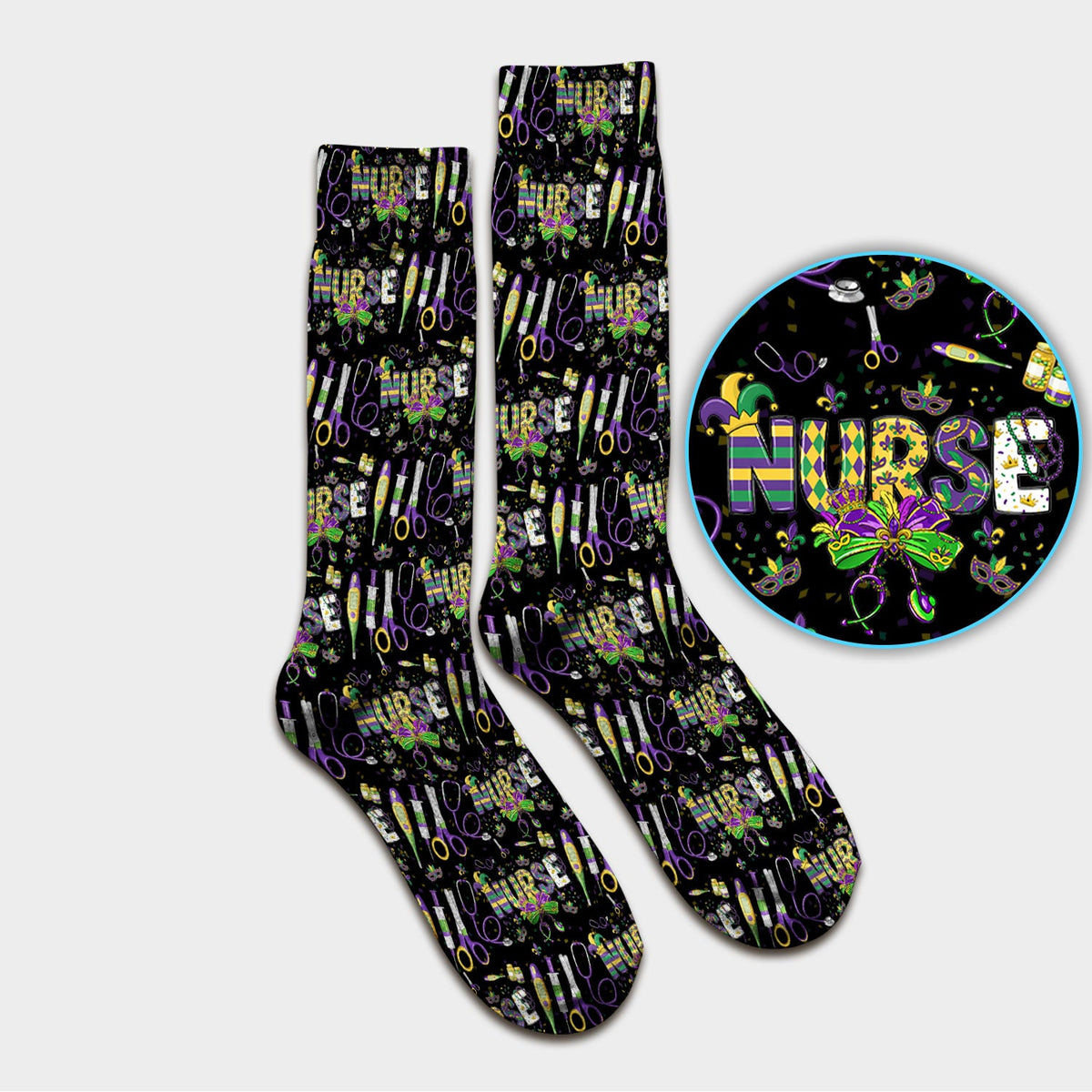 Mardi Gras Holiday Nurse Socks