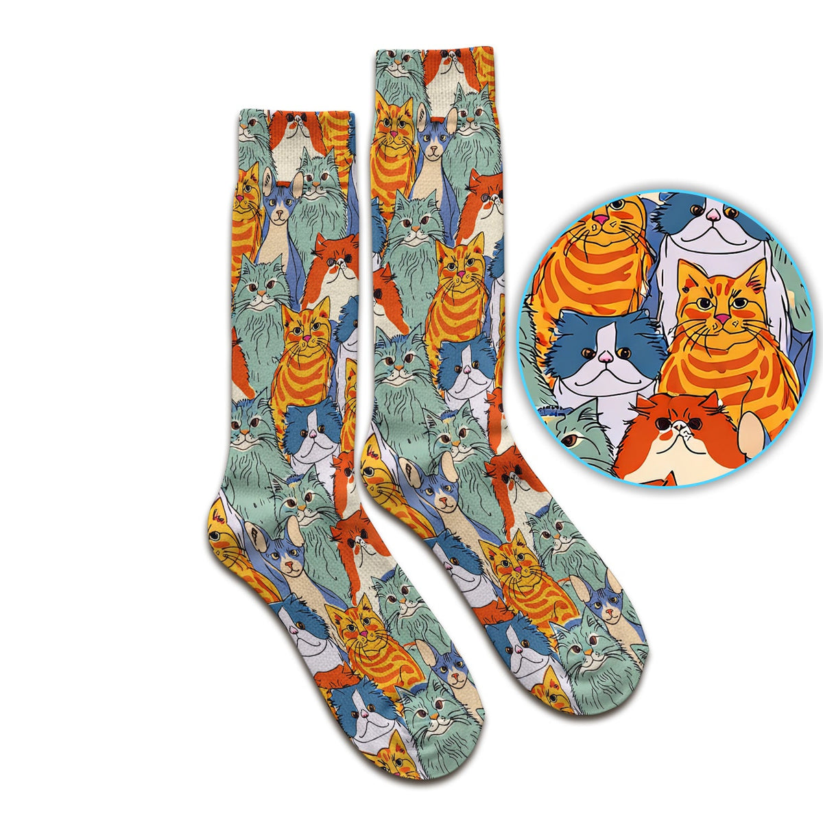 Multicolor Cat Faces Nurse Socks
