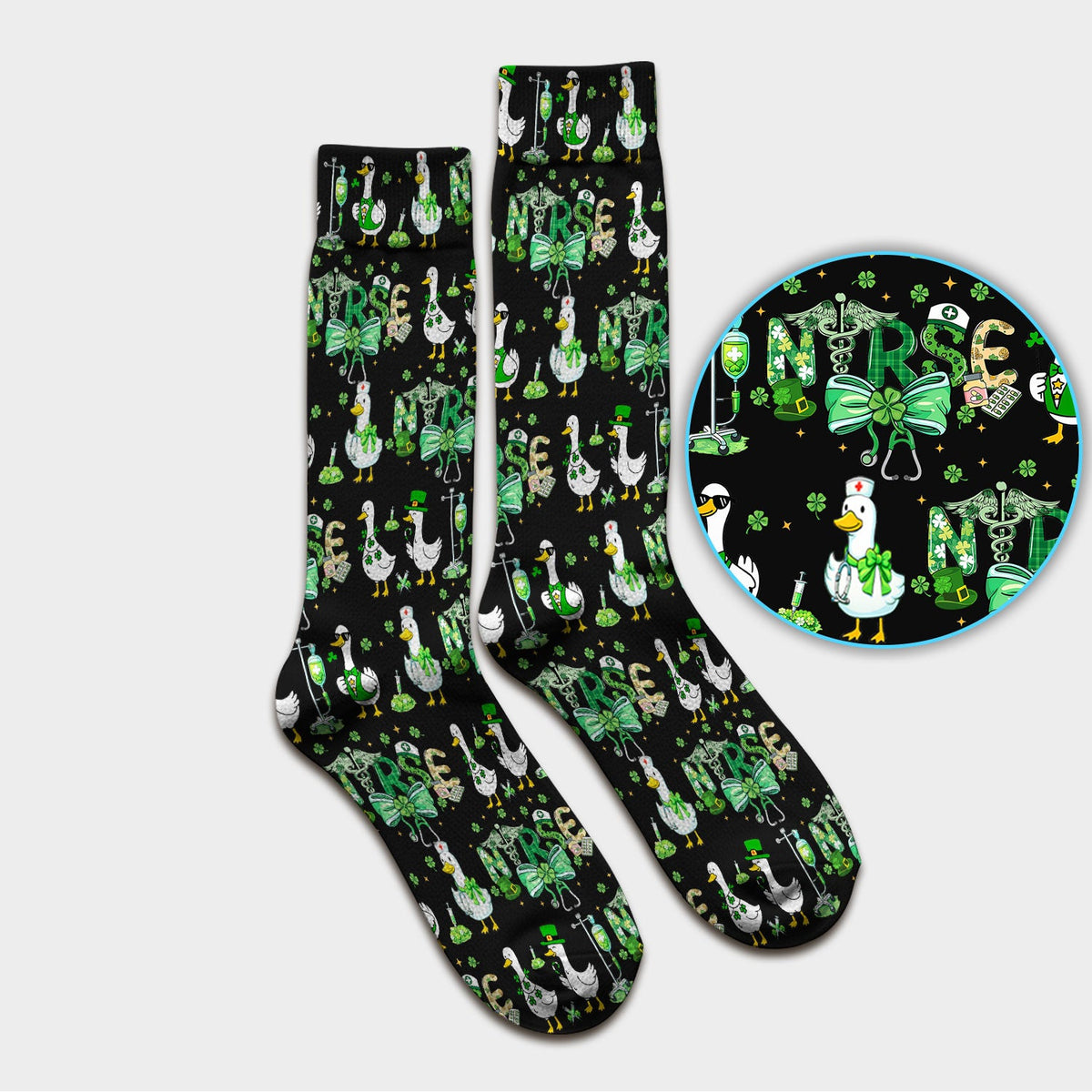 Shamrock Goose Nurse Socks - St Patricks Day Gift