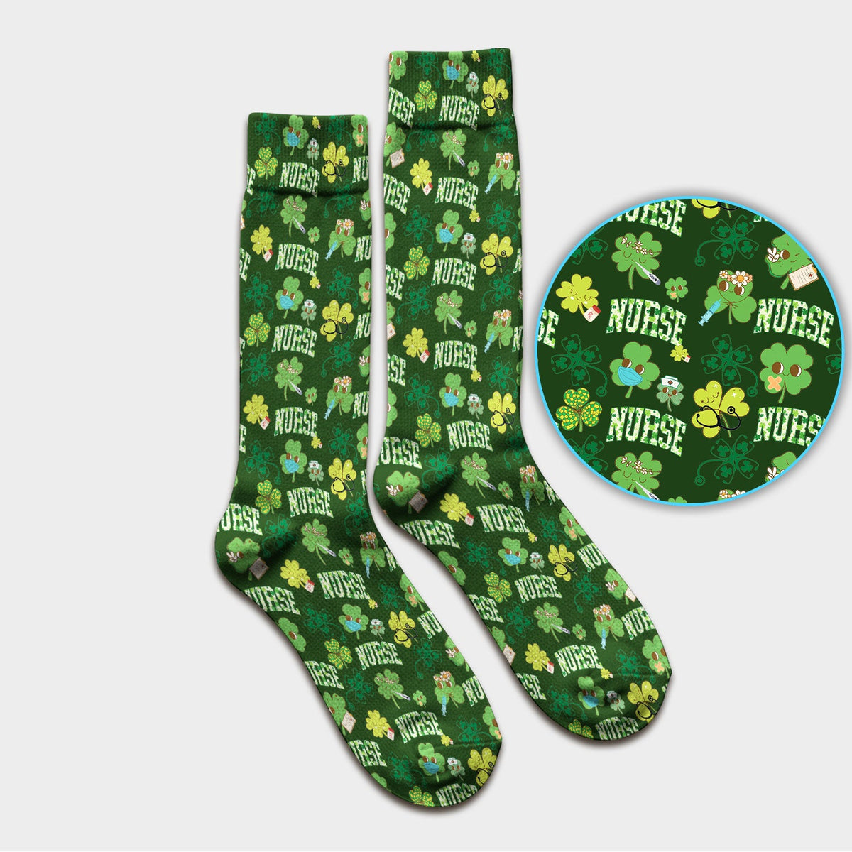 Lucky Shamrock Nurse Socks - St Patricks Day Gift