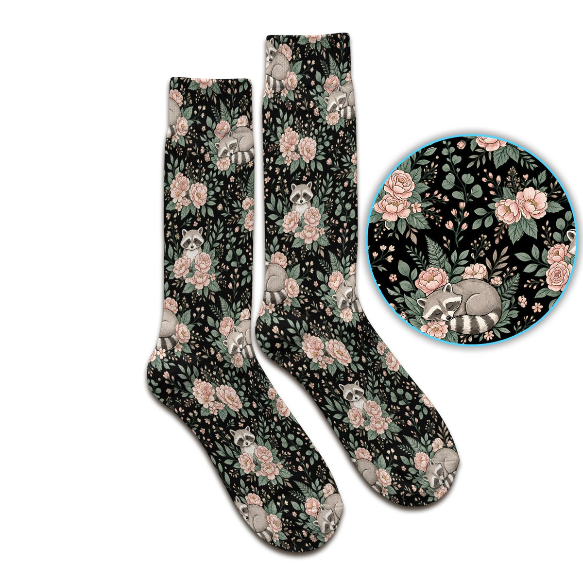 Sleeping Raccoon Rose Garden Nurse Socks