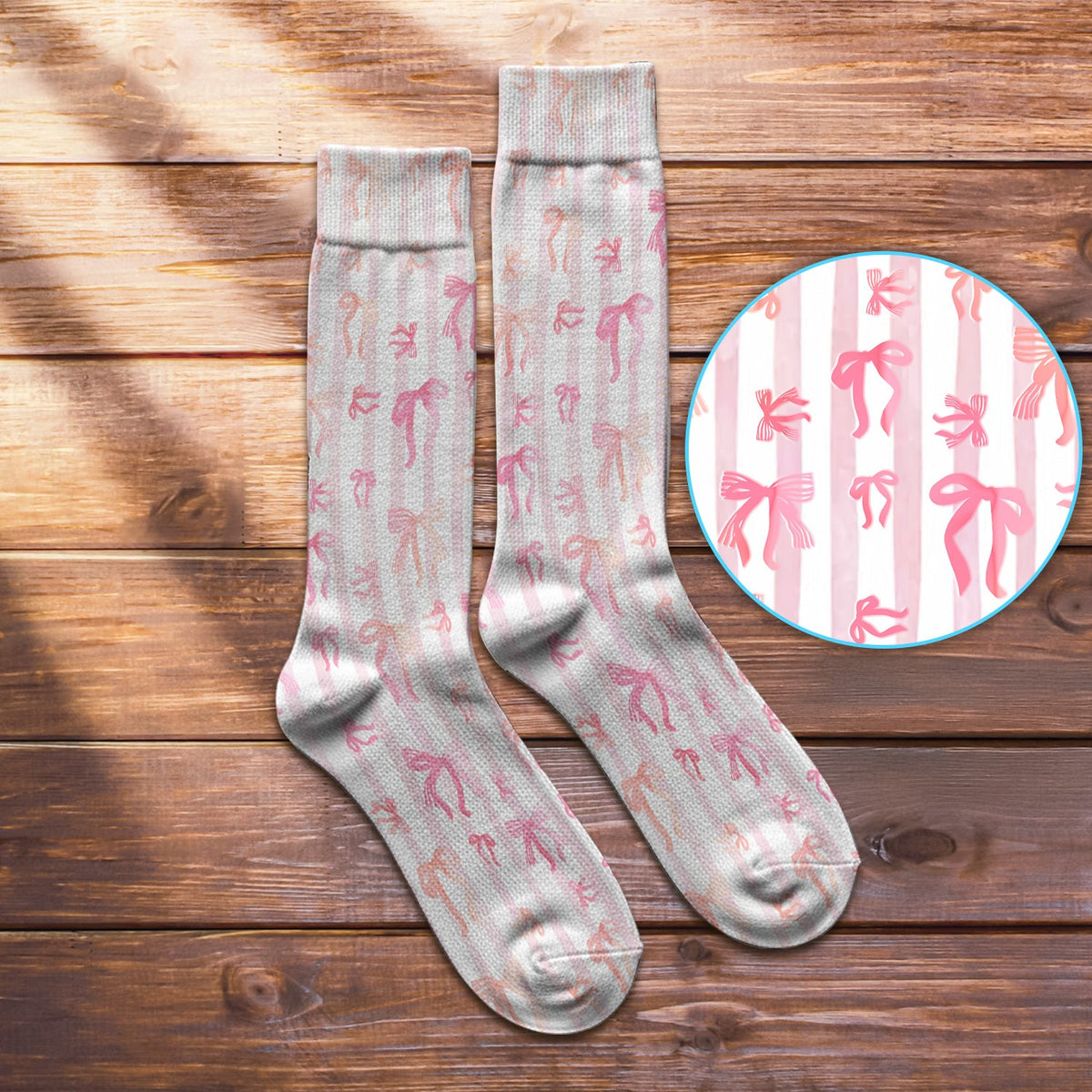 Pink Bow Stripe Nurse Socks