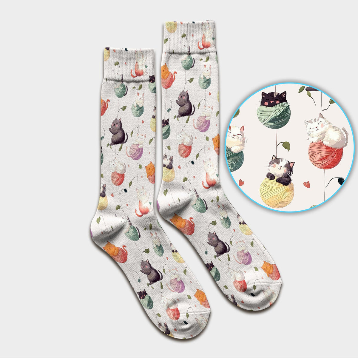 Cats Playing Yarn Balls Nurse Socks